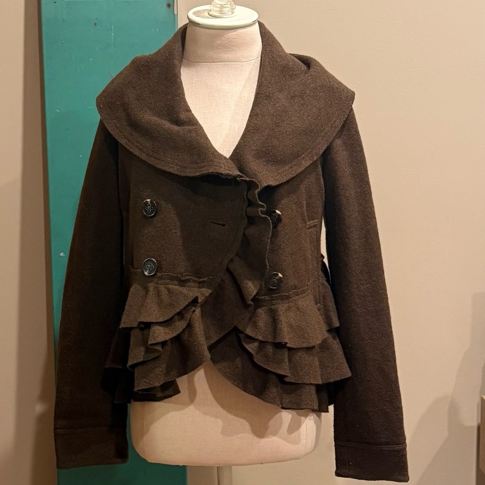 Women's Brown Ruffle Coat
